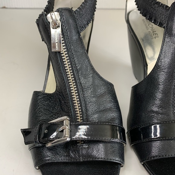Michael Kors Black Leather Peep Toe Wedge- Sz 10 M - Picture 3 of 14